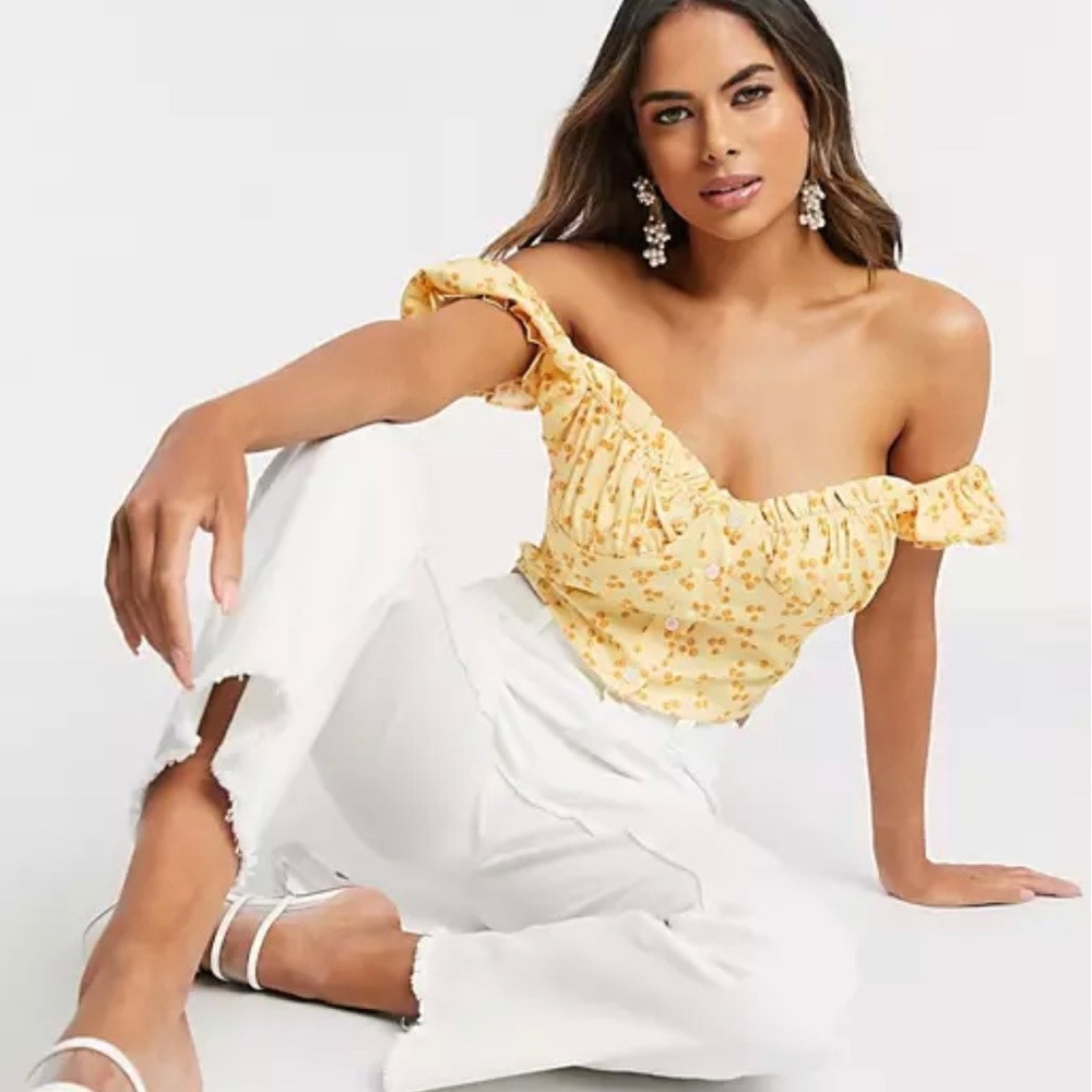 Love andOther things milkmaid crop topcherry print